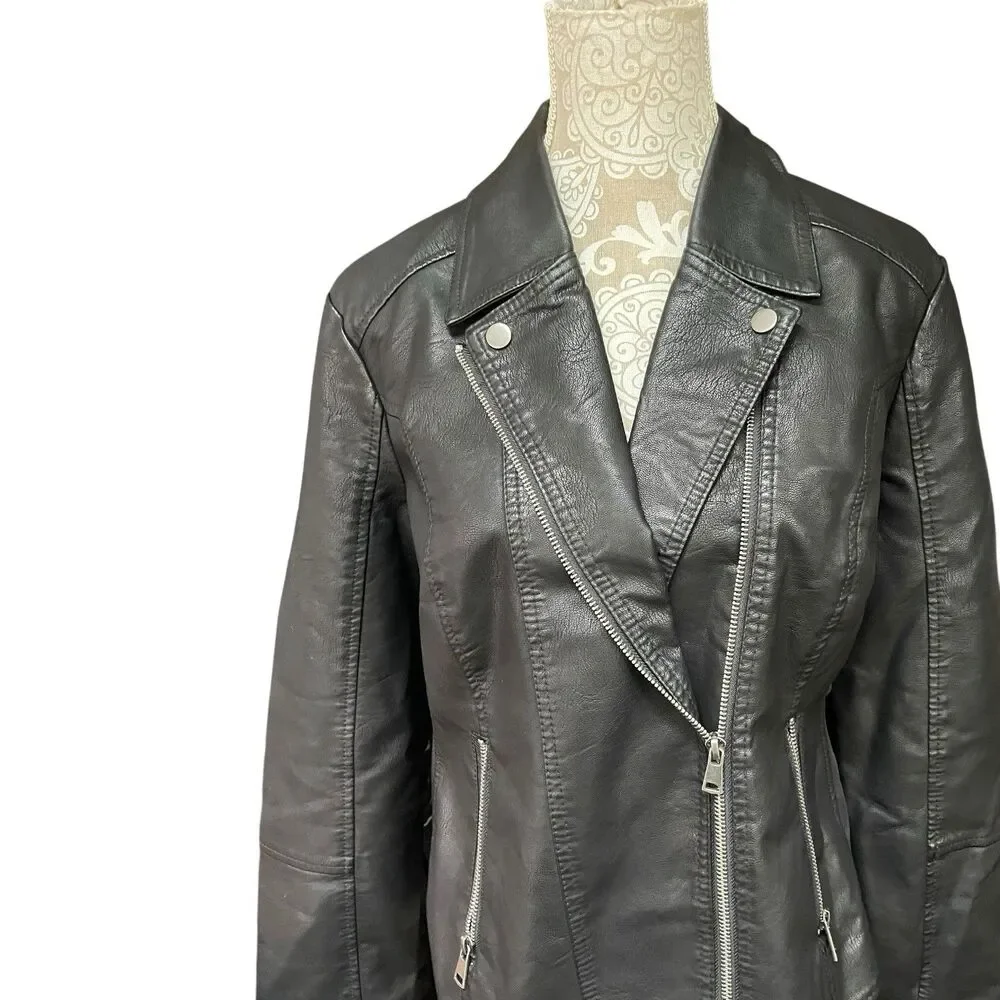 Baccini Sz XL Plus Black Moto Jacket Faux Leather Studded Punk Biker Grunge Rock - Picture 6 of 15